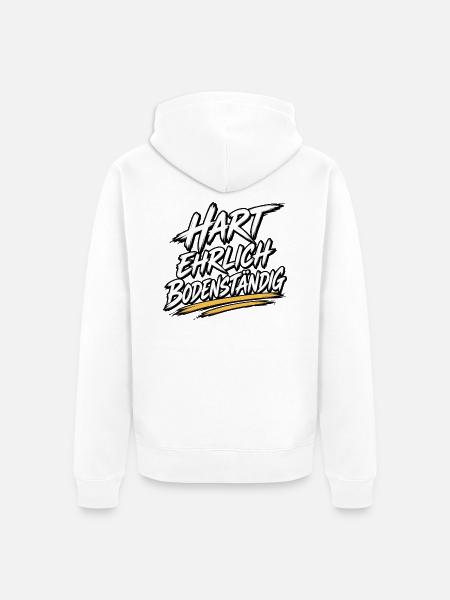 Hart Ehrlich Bodenständig Shirt - Unisex Premium Bio Zip Hoodie - Weiß