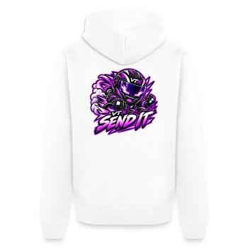 VTX-Send-it - Unisex Premium Bio Zip Hoodie - Weiß - Hinten - Thijin (182cm)
