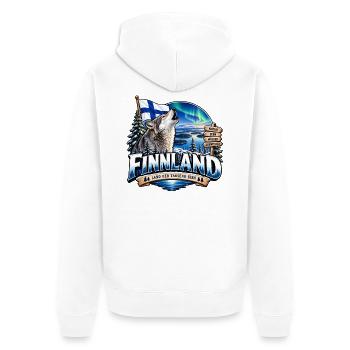 Finnland – Wolf, Natur & tausend Seen - Unisex Premium Bio Zip Hoodie - Weiß - Hinten - Thijin (182cm)
