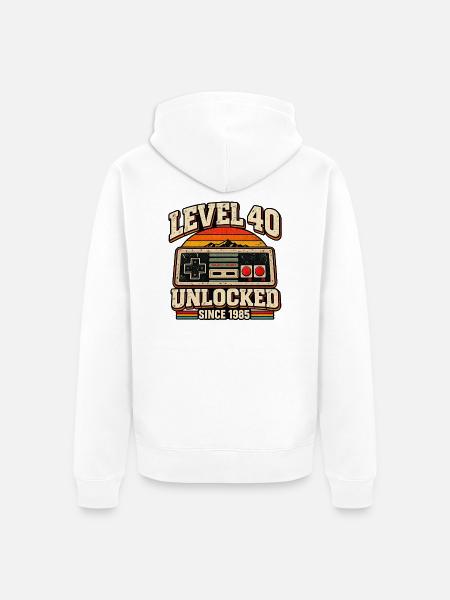 Level 40 Entsperrter Retro-Controller - Unisex Premium Bio Zip Hoodie - Weiß
