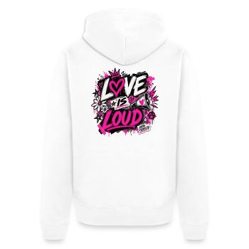 Love is loud - Unisex Premium Bio Zip Hoodie - Weiß - Hinten - Thijin (182cm)