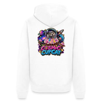 Cosmic Cupcat – Katze im Weltraum - Unisex Premium Bio Zip Hoodie - Weiß - Hinten - Thijin (182cm)