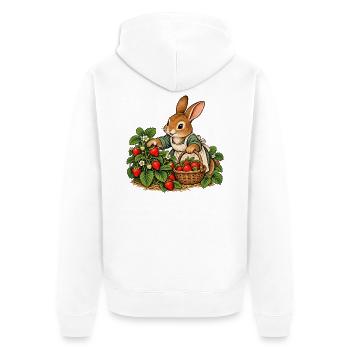 Hase bei der Erdbeerernte - Unisex Premium Bio Zip Hoodie - Weiß - Hinten - Thijin (182cm)