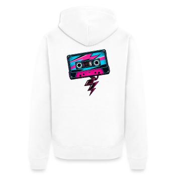 B-Seite: Retro-Kassette und Musikstrahl - Unisex Premium Bio Zip Hoodie - Weiß - Hinten - Thijin (182cm)