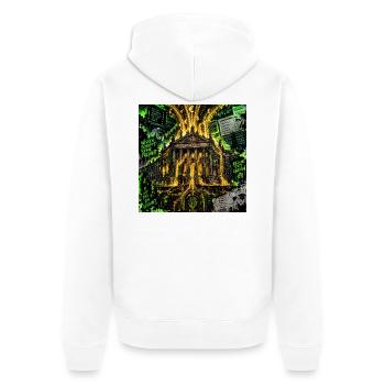 Geistige Freiheit finanzieren 💡 - Unisex Premium Bio Zip Hoodie - Weiß - Hinten - Thijin (182cm)