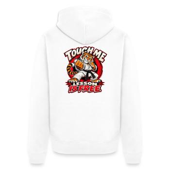 Karate-Tiger – freche Kampfansage im Comicstil - Unisex Premium Bio Zip Hoodie - Weiß - Hinten - Thijin (182cm)