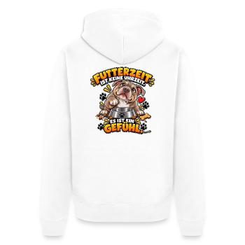 Futterzeit ist ein Gefühl - Unisex Premium Bio Zip Hoodie - Weiß - Hinten - Thijin (182cm)