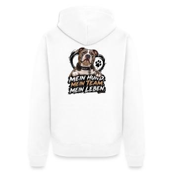 Listenhund mein Team fürs Leben - Unisex Premium Bio Zip Hoodie - Weiß - Hinten - Thijin (182cm)