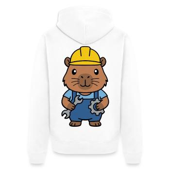 Niedlicher Capybara-Ingenieur-Maskottchen-Standardentzeichner - Unisex Premium Bio Zip Hoodie - Weiß - Hinten - Thijin (182cm)