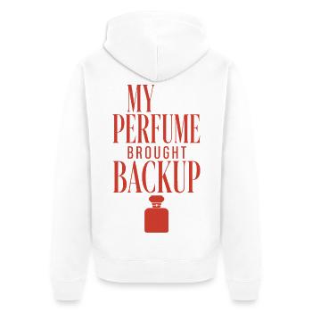 My Perfume Brought Backup - Unisex Premium Bio Zip Hoodie - Weiß - Hinten - Thijin (182cm)