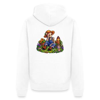 Skelettgärtner im Sonnenfeld - Unisex Premium Bio Zip Hoodie - Weiß - Hinten - Thijin (182cm)