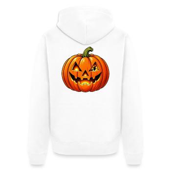 Gruseliger Kürbis mit Licht und Hexe - Unisex Premium Bio Zip Hoodie - Weiß - Hinten - Thijin (182cm)