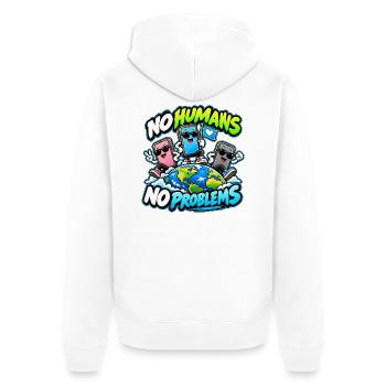 No Humans No Problems – Smartphone World - Unisex Premium Bio Zip Hoodie - Weiß - Hinten - Thijin (182cm)