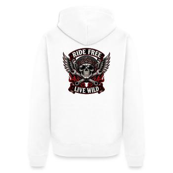 Ride Free Live Wild Skull - Unisex Premium Bio Zip Hoodie - Weiß - Hinten - Thijin (182cm)