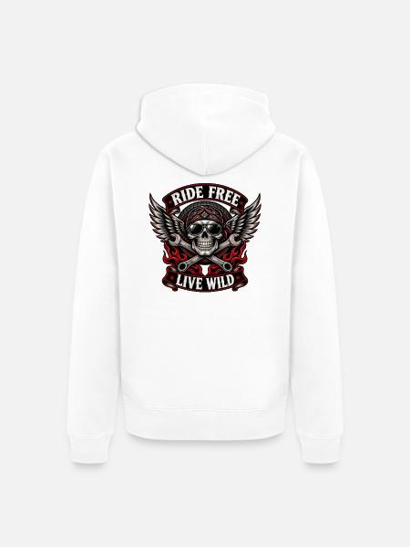 Ride Free Live Wild Skull - Unisex Premium Bio Zip Hoodie - Weiß