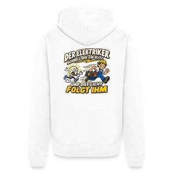 Elektriker – Schnell wie ein Blitz - Unisex Premium Bio Zip Hoodie - Weiß - Hinten - Thijin (182cm)