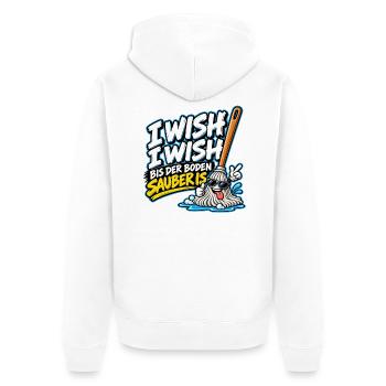 I Wish I Wish – Lustiger Putz Spruch - Unisex Premium Bio Zip Hoodie - Weiß - Hinten - Thijin (182cm)