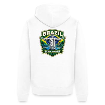Brazil Pride Emblem | Der Retter Rio - Unisex Premium Bio Zip Hoodie - Weiß - Hinten - Thijin (182cm)