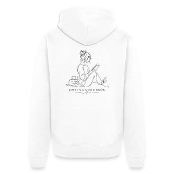 Lost in a good book - Unisex Premium Bio Zip Hoodie - Weiß - Hinten - Thijin (182cm)