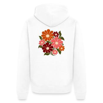 Retro Blumen – Flower Power in Orange und Rosa - Unisex Premium Bio Zip Hoodie - Weiß - Hinten - Thijin (182cm)