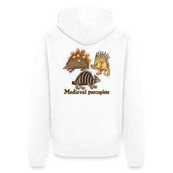 Stachelschwein-Mittelalter-Trio - Unisex Premium Bio Zip Hoodie - Weiß - Hinten - Thijin (182cm)
