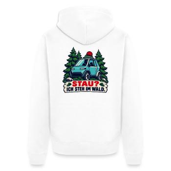 Stau? Ich steh im Wald - Unisex Premium Bio Zip Hoodie - Weiß - Hinten - Thijin (182cm)