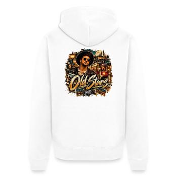 Old Stars – SATO | Vintage Retro Streetwear - Unisex Premium Bio Zip Hoodie - Weiß - Hinten - Thijin (182cm)