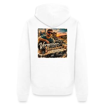 Vergessen Verzeihen – SATO | Retro Design - Unisex Premium Bio Zip Hoodie - Weiß - Hinten - Thijin (182cm)