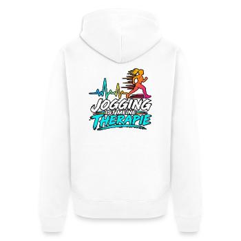Jogging ist meine Therapie - Unisex Premium Bio Zip Hoodie - Weiß - Hinten - Thijin (182cm)
