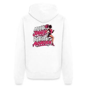 Mehr Joggen, weniger Ausreden - Unisex Premium Bio Zip Hoodie - Weiß - Hinten - Thijin (182cm)