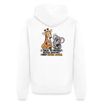 Ich rede mit mir selbst, weil ich fachkundigen Rat brauche - Unisex Premium Bio Zip Hoodie - Weiß - Hinten - Thijin (182cm)