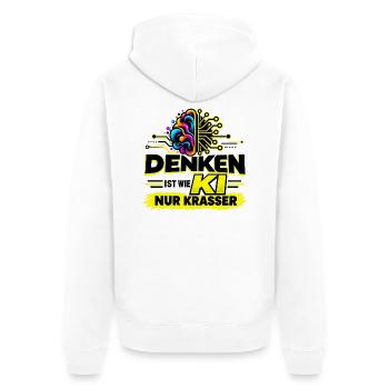 Denken ist wie KI – nur krasser - Unisex Premium Bio Zip Hoodie - Weiß - Hinten - Thijin (182cm)