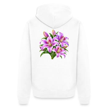 Rosa Lilien-Strauß-Druck - Unisex Premium Bio Zip Hoodie - Weiß - Hinten - Thijin (182cm)