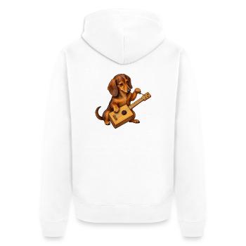 Dackel baut eine Kistengitarre - Unisex Premium Bio Zip Hoodie - Weiß - Hinten - Thijin (182cm)