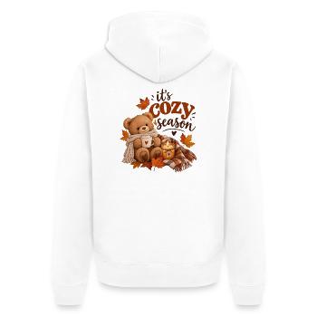 Kuschelige Herbstzeit mit Teddybär und Kerze - Unisex Premium Bio Zip Hoodie - Weiß - Hinten - Thijin (182cm)