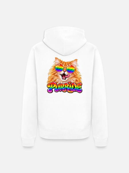Regenbogen Pride Katze - Unisex Premium Bio Zip Hoodie - Weiß