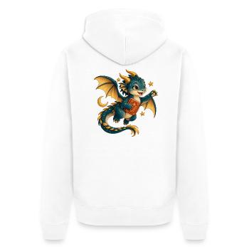 Sternendrache mit Goldenem Buch - Unisex Premium Bio Zip Hoodie - Weiß - Hinten - Thijin (182cm)