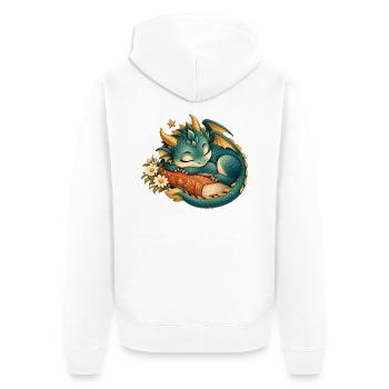 Schlafender Drache zwischen Buch und Blumen - Unisex Premium Bio Zip Hoodie - Weiß - Hinten - Thijin (182cm)