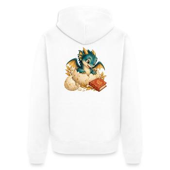 Neugeborener Drache zwischen Eiern und Buch - Unisex Premium Bio Zip Hoodie - Weiß - Hinten - Thijin (182cm)