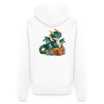 Seedrache mit Buch - Unisex Premium Bio Zip Hoodie - Weiß - Hinten - Thijin (182cm)