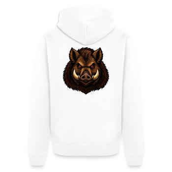 Das Schwein - Unisex Premium Bio Zip Hoodie - Weiß - Hinten - Thijin (182cm)