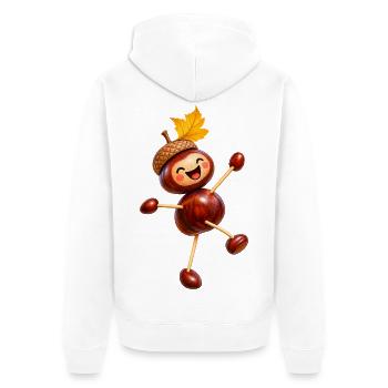 Fröhliche Kastanienfigur mit Eichelhut  - Unisex Premium Bio Zip Hoodie - Weiß - Hinten - Thijin (182cm)