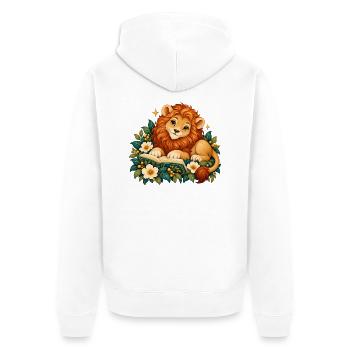 Löwenjunges Leser zwischen Blumen - Unisex Premium Bio Zip Hoodie - Weiß - Hinten - Thijin (182cm)