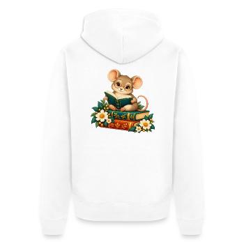 Lesermaus zwischen Büchern und Blumen - Unisex Premium Bio Zip Hoodie - Weiß - Hinten - Thijin (182cm)