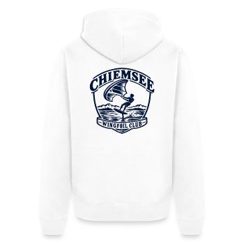 Wingfoil Club Logo Wasserabenteuer - Unisex Premium Bio Zip Hoodie - Weiß - Hinten - Thijin (182cm)