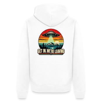 UFO Sunset Retro Tee - Unisex Premium Bio Zip Hoodie - Weiß - Hinten - Thijin (182cm)