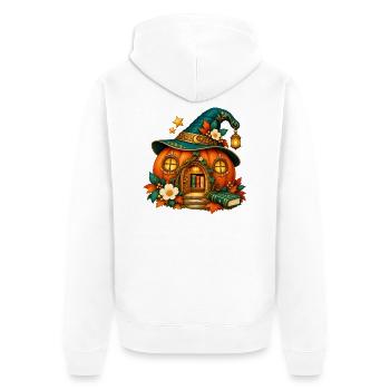 Verzaubertes Kürbishaus - Unisex Premium Bio Zip Hoodie - Weiß - Hinten - Thijin (182cm)