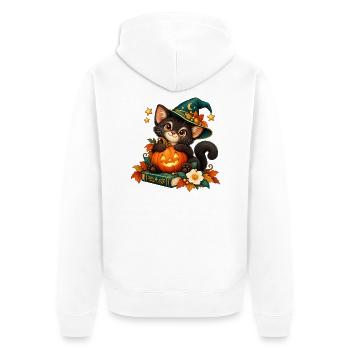 Halloween-Katze mit verzaubertem Kürbis - Unisex Premium Bio Zip Hoodie - Weiß - Hinten - Thijin (182cm)