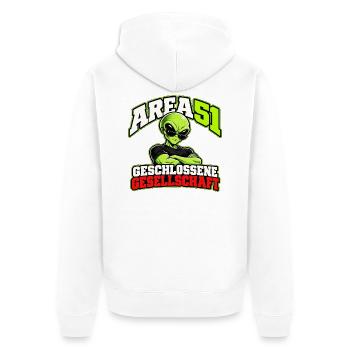 Area 51 – Geschlossene Gesellschaft - Unisex Premium Bio Zip Hoodie - Weiß - Hinten - Thijin (182cm)