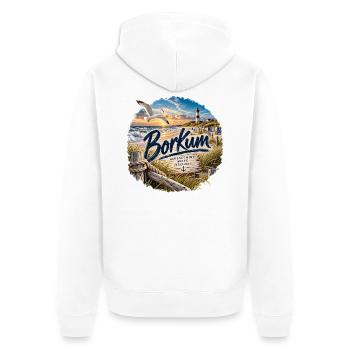 Borkum Küstenzauber Strand Leuchtturm - Unisex Premium Bio Zip Hoodie - Weiß - Hinten - Thijin (182cm)
